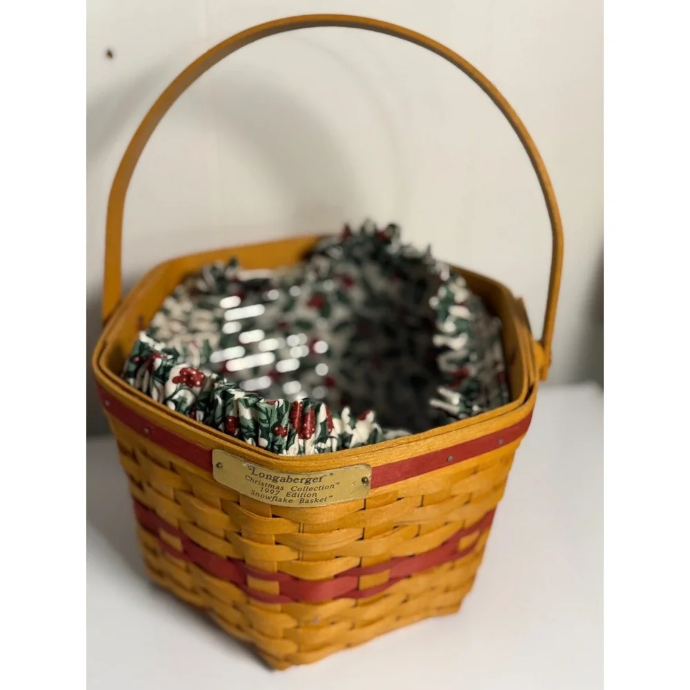VTG Longaberger Christmas Collection 1997 Snowflake Basket Red Holiday Decor
